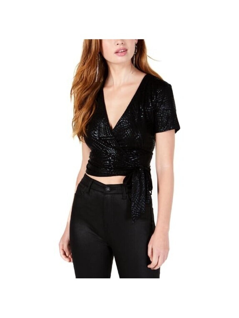 Gypsies and Moondust Womens Metallic Side-Tie Crop Top